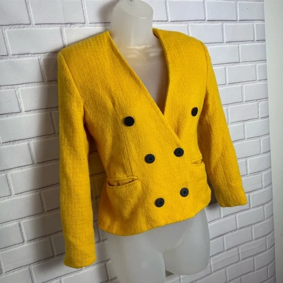 Jones New York 100% Wool Double-Breasted Blazer - Yellow - Women's Size 6 - Picture 2 of 10